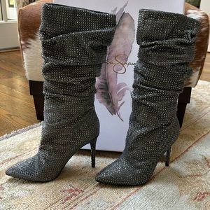 Jessica Simpson-Layzer pewter multi glitter Gabor Boots.  Size 8 1/2  Worn once.